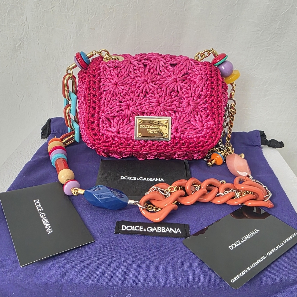 Auth Dolce & Gabbana Raffia Sicily Flap Shoulder Bag